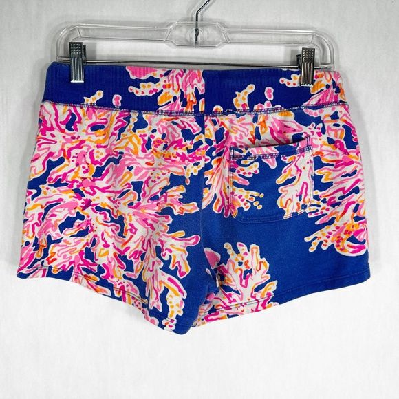 Lilly Pulitzer Small Shorts Yasmin Coral Print Blue Pink Pull On Pockets 1474 - Picture 3 of 9
